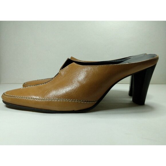 Etienne Aigner Cavalier Women's Leather Tan Brown Heel Mules Slip On Sz 6.5 M - Picture 3 of 10